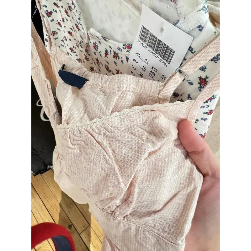 Sweet Pink Stripe Lace-up Tank Top Women Lace Trim Buttons V-neck Cotton Camis Summer Vintage Streetwear Sleeveless Crop Top Y2K
