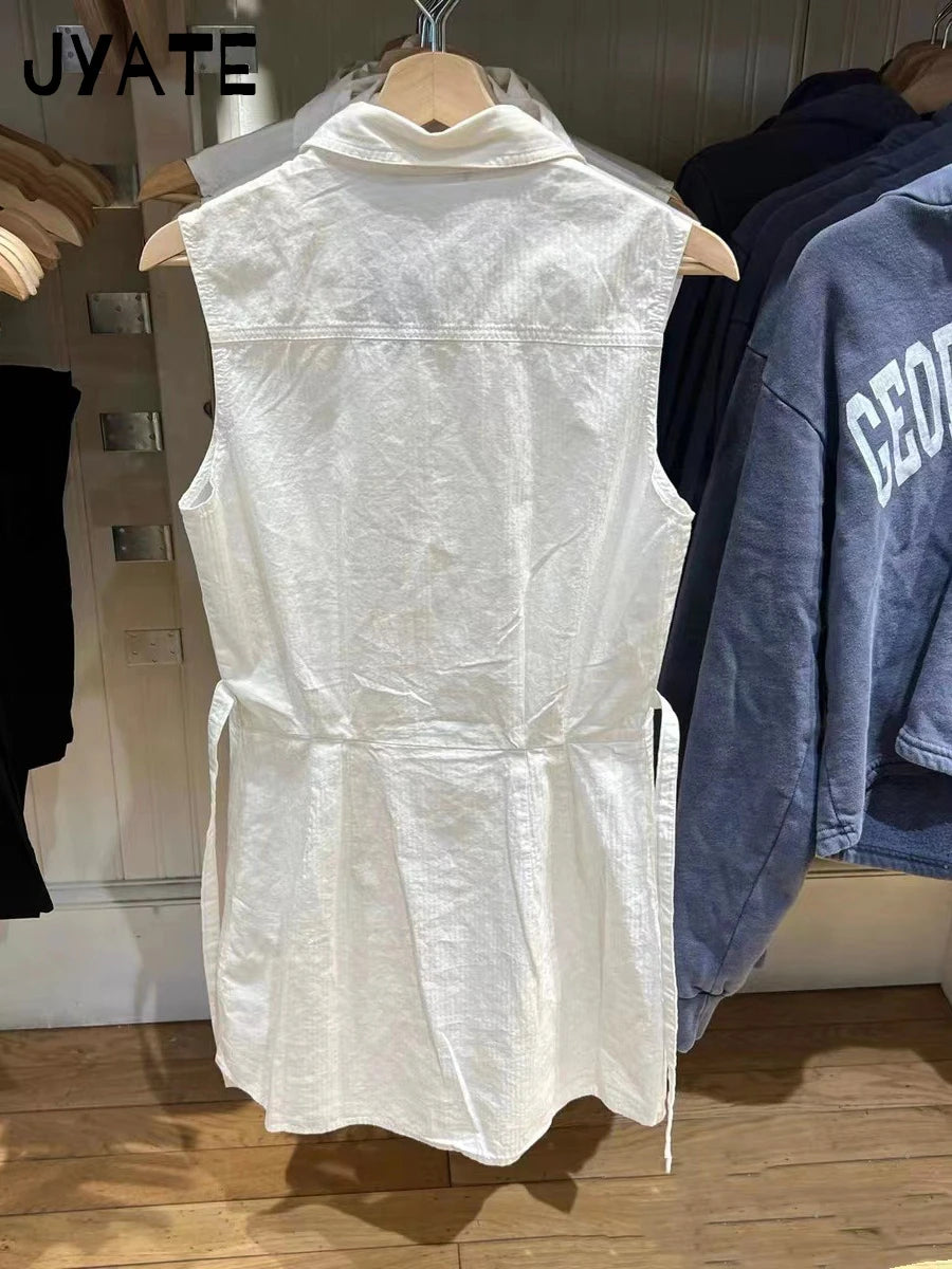White Single Breasted Mini Blouse Dress Women New Cotton Turn-down Collar Lace-up Short Vestidos Cute Sweet Preppy Style Dresses