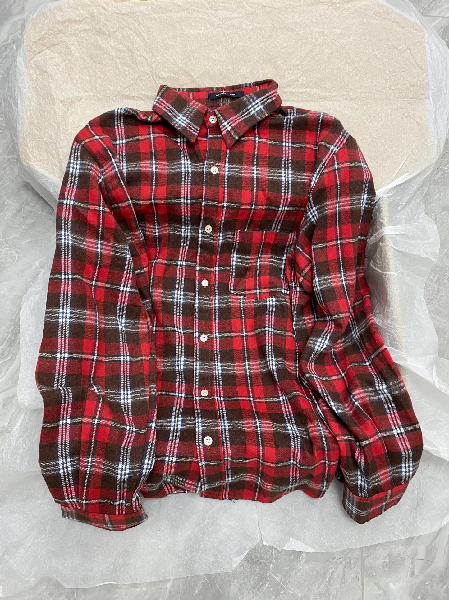 Retro Red Plaid Button Loose T-shirts Women Cotton Turn Down Collar Casual Simple Tees Coat Vintage Chic Streetwear Blouse Y2K
