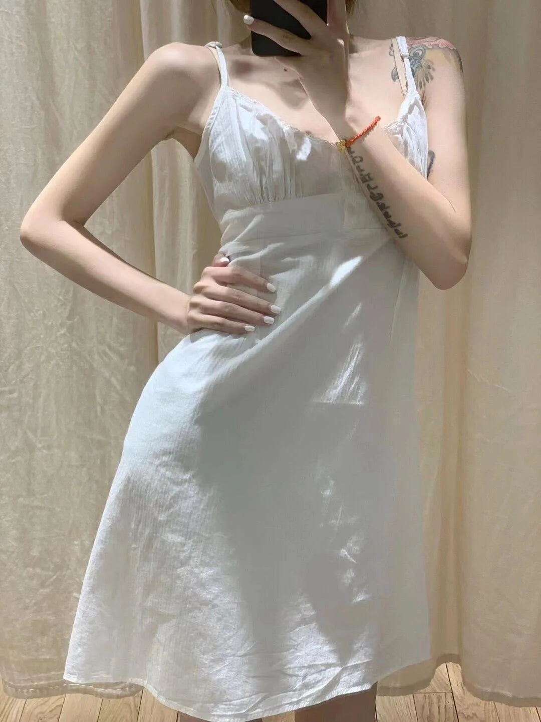 Lace Trim White A-line Dress Women New Elastic Waist V-neck Sleeveless Mini Dresses Vintage Preppy Style Sweet Short Vestido Y2K