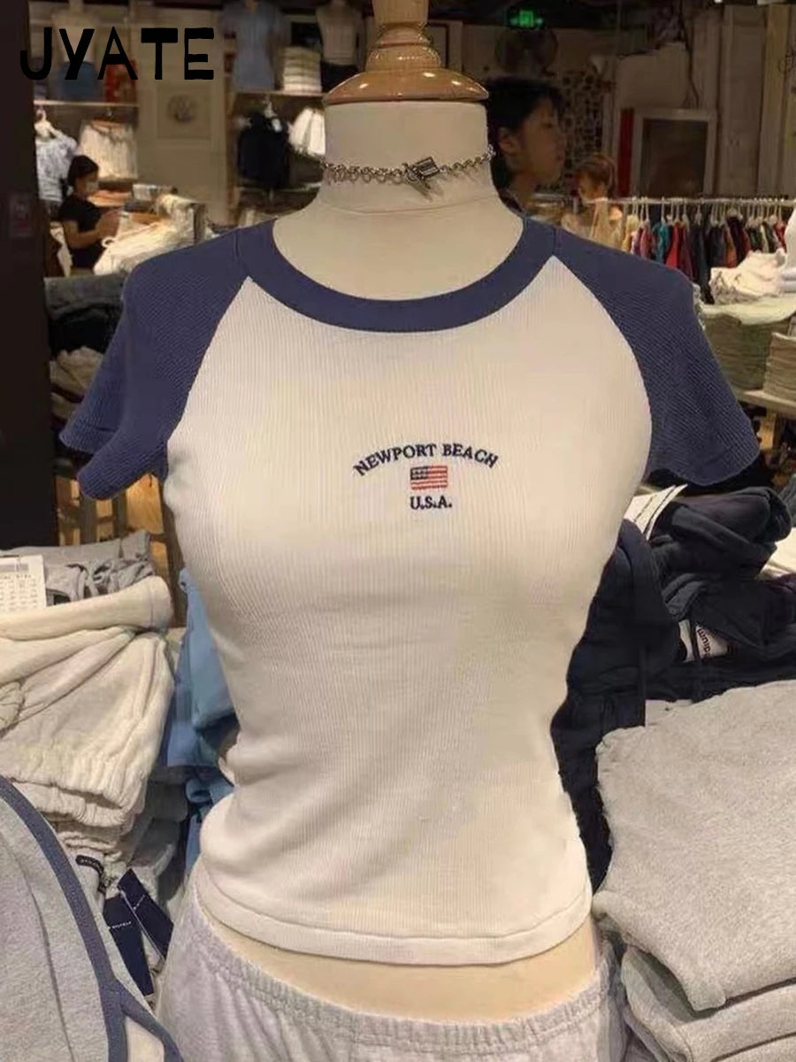 Fashion Letter Print Short Sleeve Tee Women New Casual O-neck Solid Streetwear Retro T-shirts Harajuku Vintage Chic Y2K Crop Top