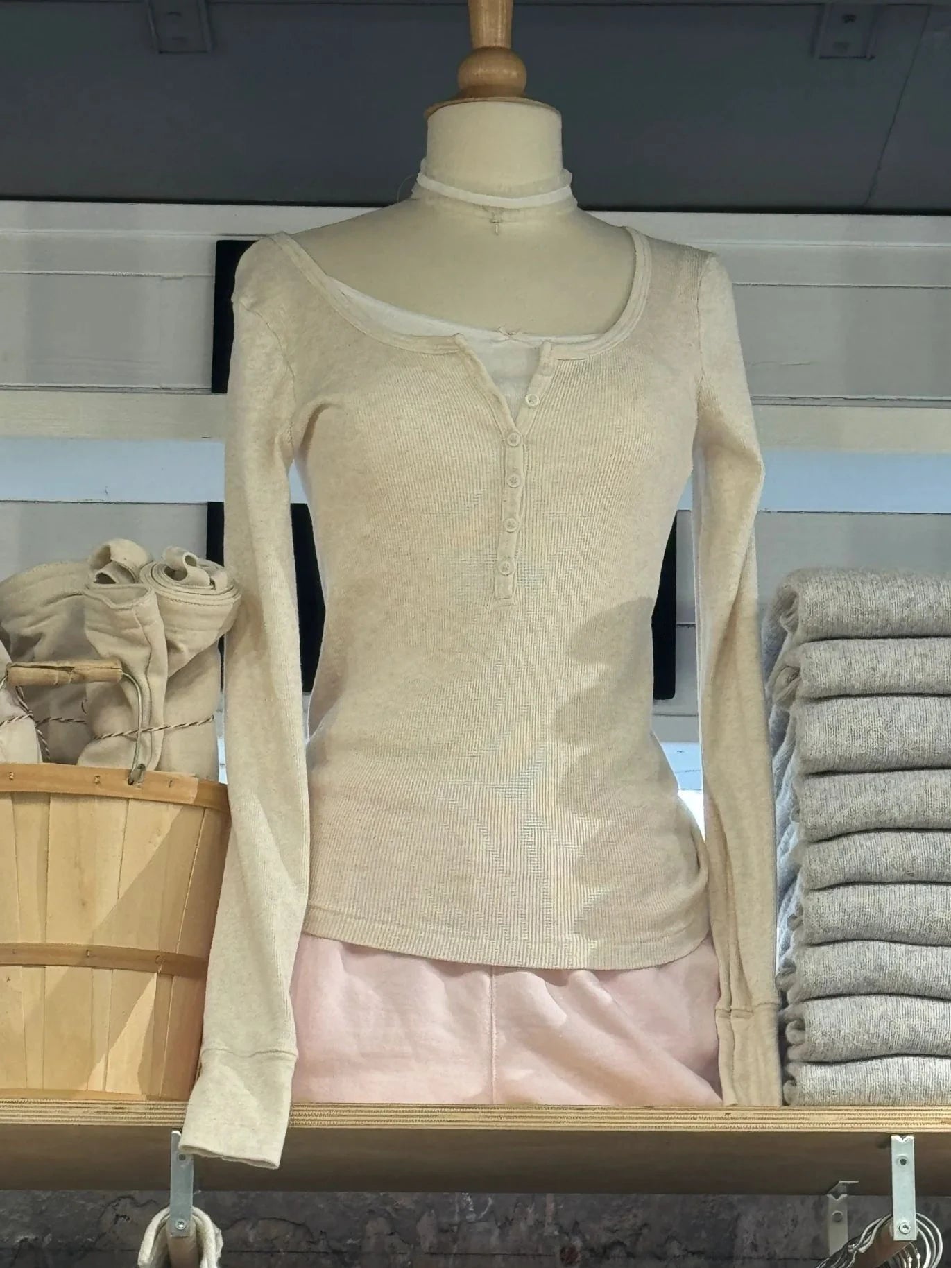 Multiple Colors Basic Long Sleeve Tshirt Autumn O-neck Six Buttons Ribbed Woman's T-shirt Casual Simple Cotton Slim Tee Tops y2k