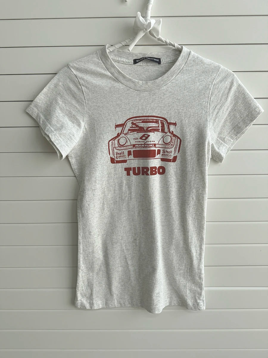 Vintage Letter Graphic Crop Top Women Summer Casual Round Neck Short Sleeve Short T-shirt Female Retro Classic Cotton Tops Chic