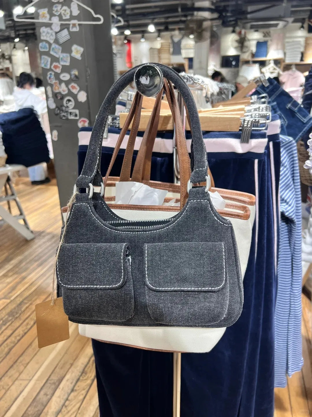 Vintage Denim Shoulder Bag Women New Cute Pockets High Zipper High Quality Ladies Bags Streetwear Chic Preppy Style Handbags Y2K