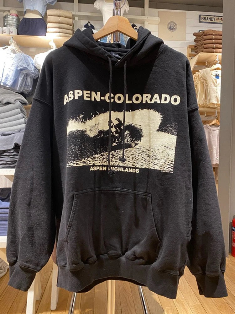 Classic Letter Graphic Print Sweatshirts Women Cotton Warm Casual Streetwear Pullover Tops Fashion Vintage Y2K Oversized Hoodies