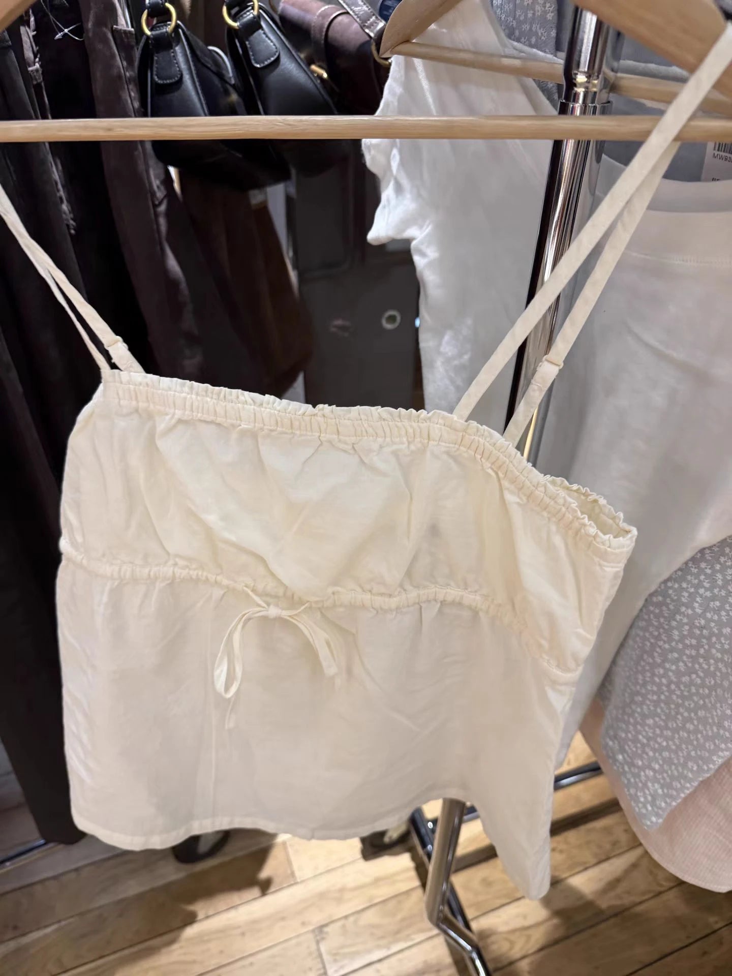 Cute Light Yellow Drawstring Tank Top Woman Back Single Breasted Strapless Cotton Camisole Female Sweet Casual Simple Vest Y2K