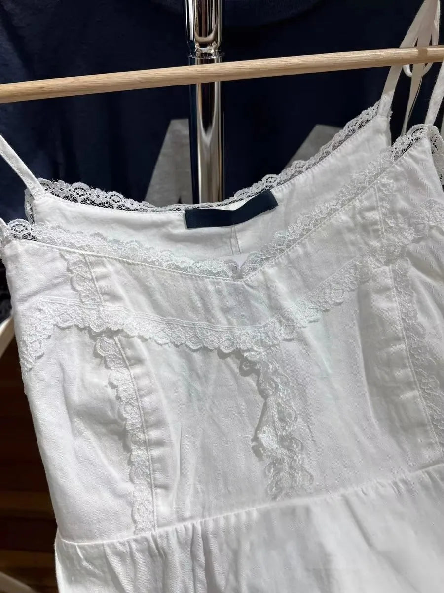 Sweet White Lace Trim Tank Tops Women Summer New Casual V-neck Lace-up Sleeveless Camisole Female Cute Preppy Style Vest Y2K Top