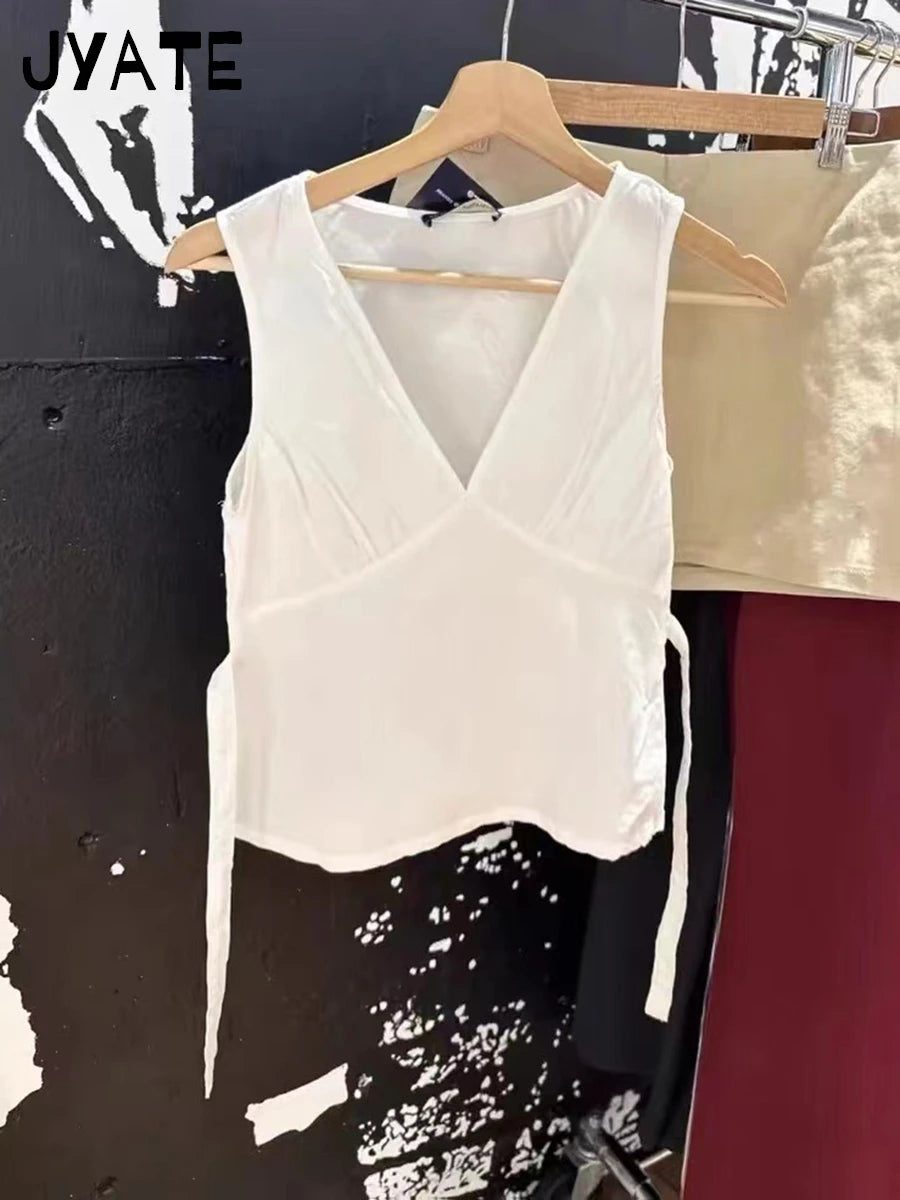 Simple Basic White V-neck Tank Tops Women 2024 New Cotton Streetwear Casual Slim Back Strap Vest Sweet Cute Vintage Camisole Y2K
