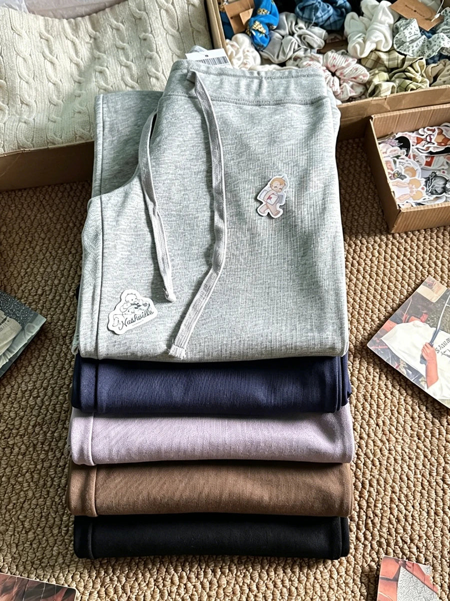 Solid Drawstring Joggers Sweatpants Women Spring Simple Basic Casual High Waist Wide Leg Pants Vintage Streetwear Loose Trousers