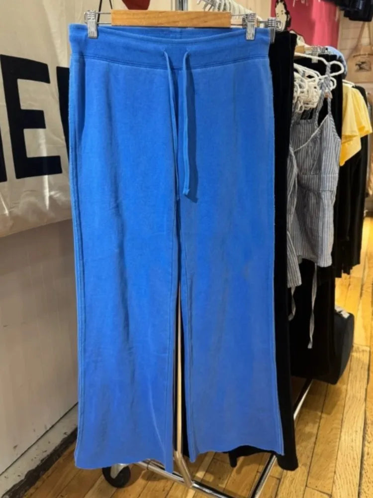 Electric Blue Basic T-shirt Pant Sets Women Casual O-neck Short Sleeve Tee+Straight Sweatpant Cute Preppy Style 2 Piece Set Y2K