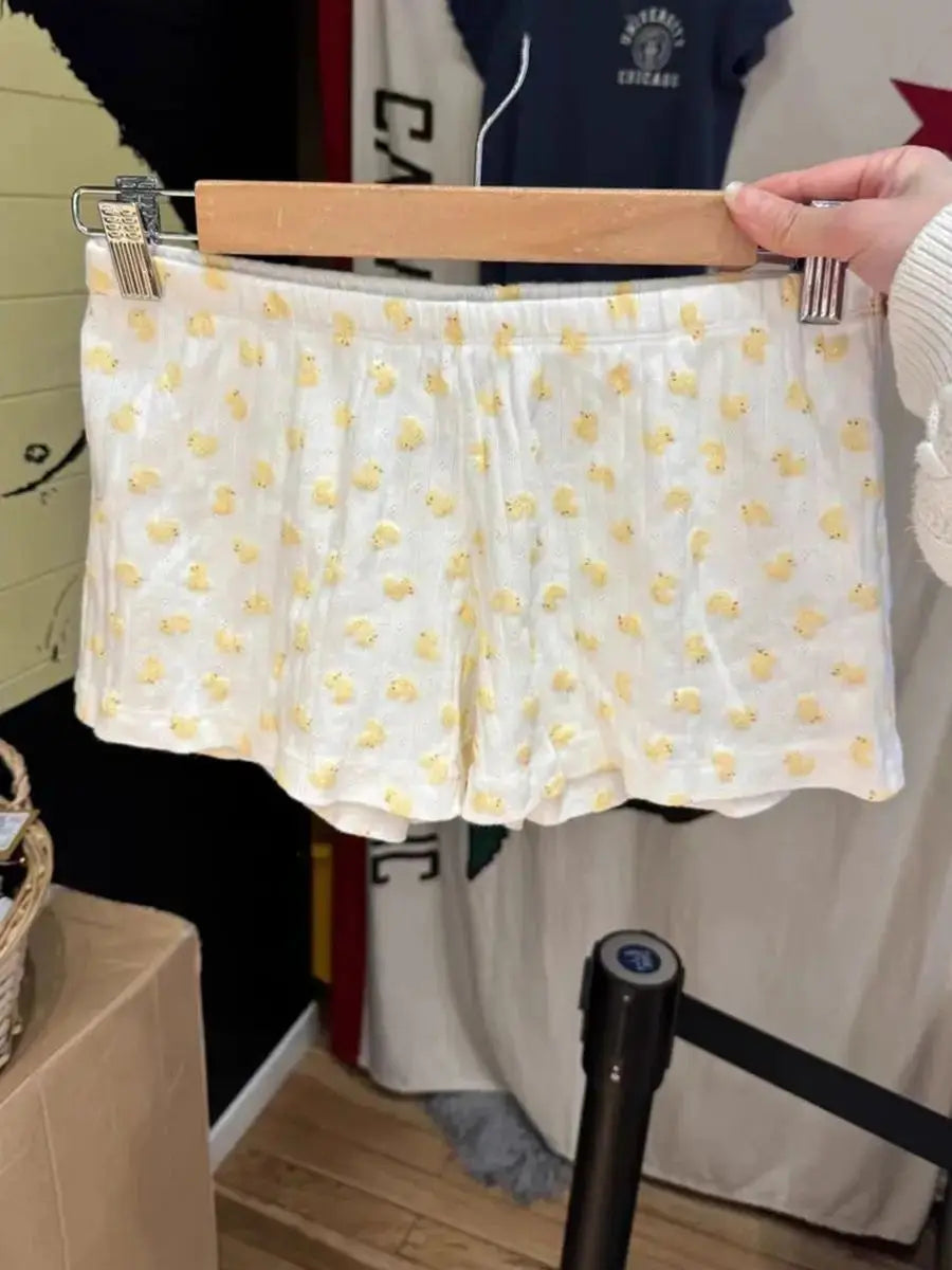 Cute Bear Bow Print Pajama Shorts Women Elastic High Waist Straight Short Pants Summer Sweet Home Underwear New Y2K Sweatshorts