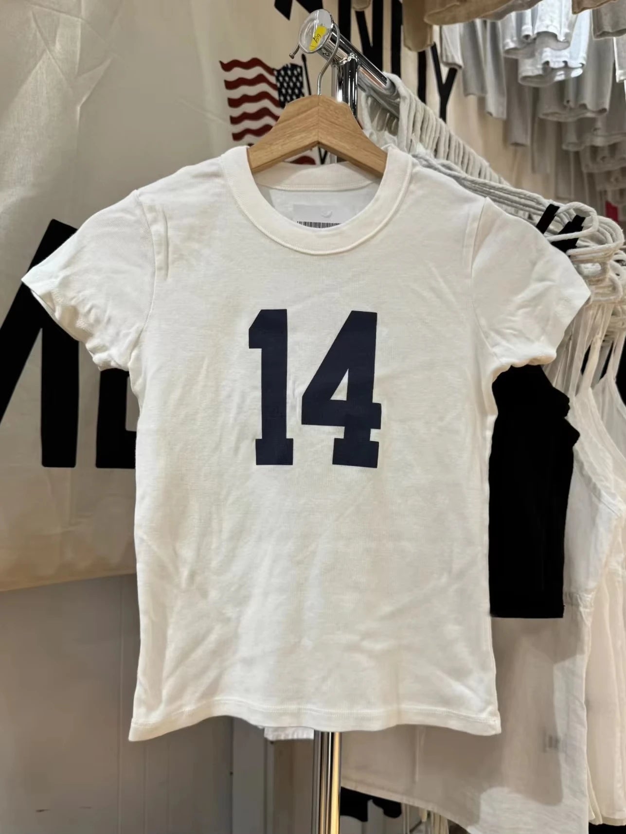 NO.14 Print Slim Navy T-shirts Women New Cotton Casual O-neck Short Sleeve Tees Girl American Vintage Streetwear Tshirt Y2K Tops