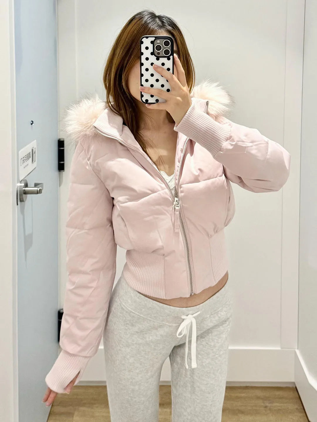 Pink Fur Collar Detachable Hooded Cotton Jacket for Women Winter Slim Fit Versatile Sweet American Warm Cotton Coat Y2K Tops New