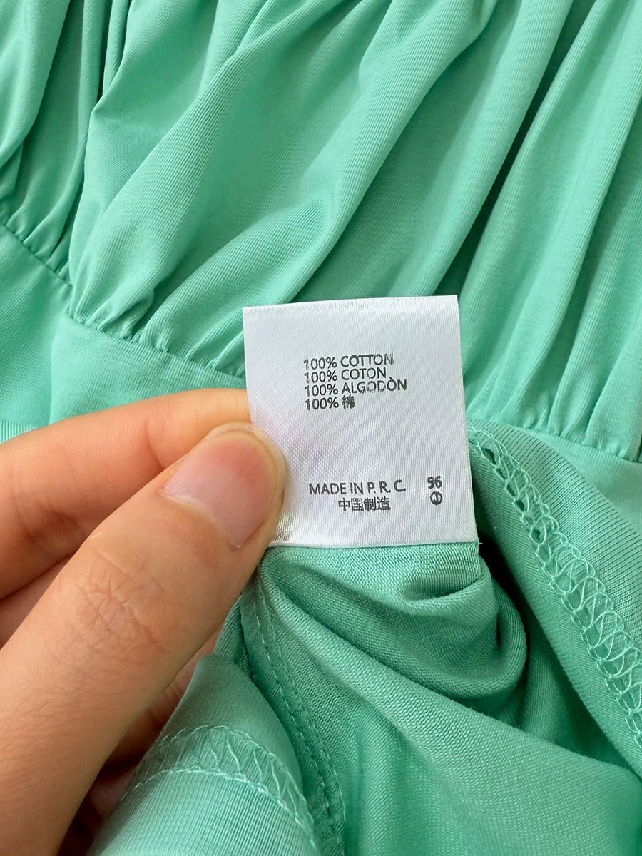 Mint Green Folds Slim T-shirts Women Summer Vintage Square Collar Cotton Puff Sleeve Tees Female Aesthetic Sweet Cute Y2K Tops