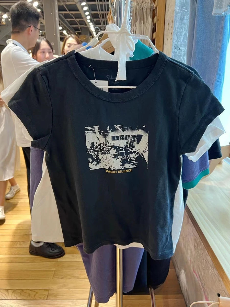 Black Rock Band Print T-shirts Women Summer O-neck Casual Cotton Short Sleeve Tees Female Streetwear Vintage Y2K Tops