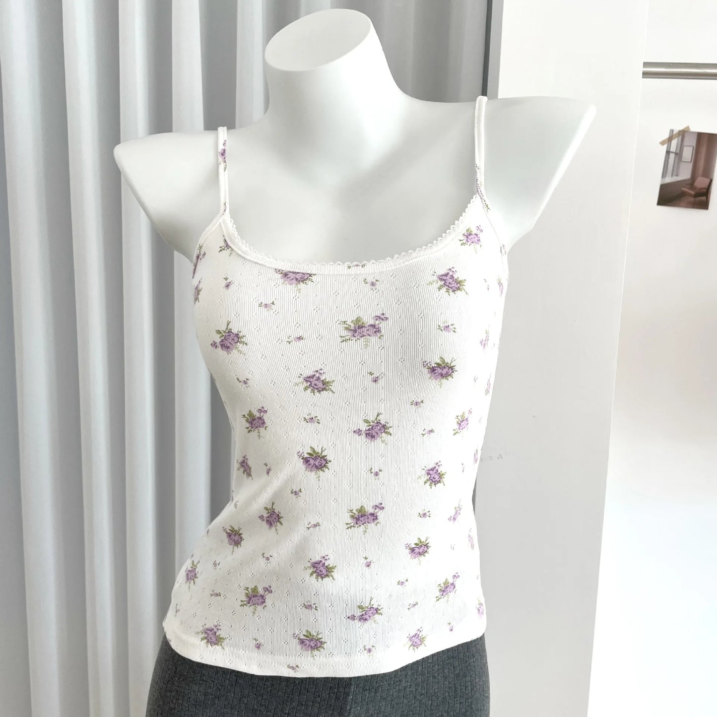 Floral Print Slim Cotton Camisole Women Summer Simple Streetwear Sleeveless Vests Female Cute Sweet Preppy Style Tank Tops Y2K