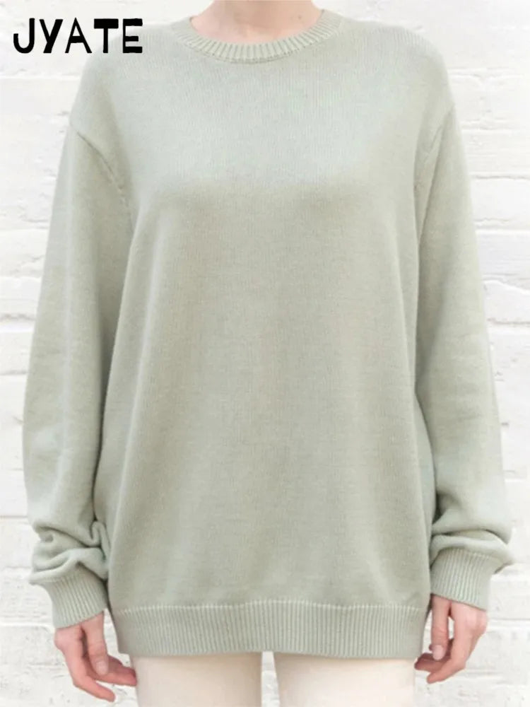 Sweet Solid O-neck Buttons Sweaters Women Autumn Cotton Knitted Simple Basic Pullover Top Female Vintage Casual Chic Jumper Y2K