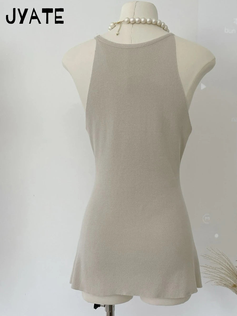 Sweet Apricot Cotton Knitted Tank Tops Women Summer New Casual Simple O-neck Sleeveless Vests Basic Cute Vintage Camisole Y2K