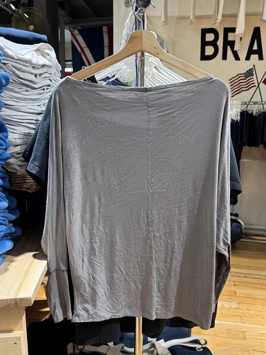 Long Batwing Sleeve T-shirts Woman Sexy Slash Neck Cotton Tee Shirts Female Casual Simple All-match Tshirts New Y2k Tops