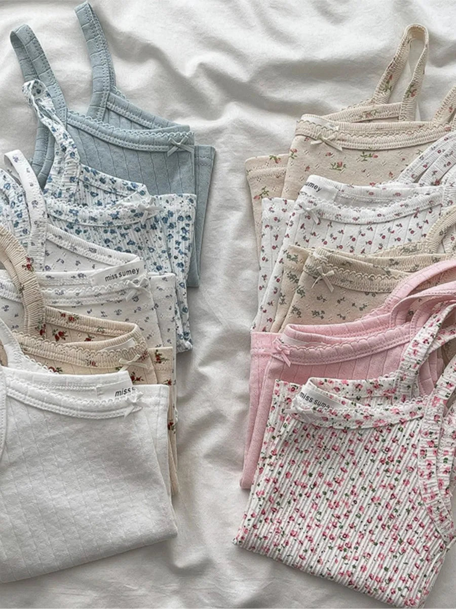 Lace Trim Solid Slim Eyelet Tank Tops Women Summer New Bow Preppy Style Sleeveless Vests Basic Sweet Cute Camisole Y2K Clothes