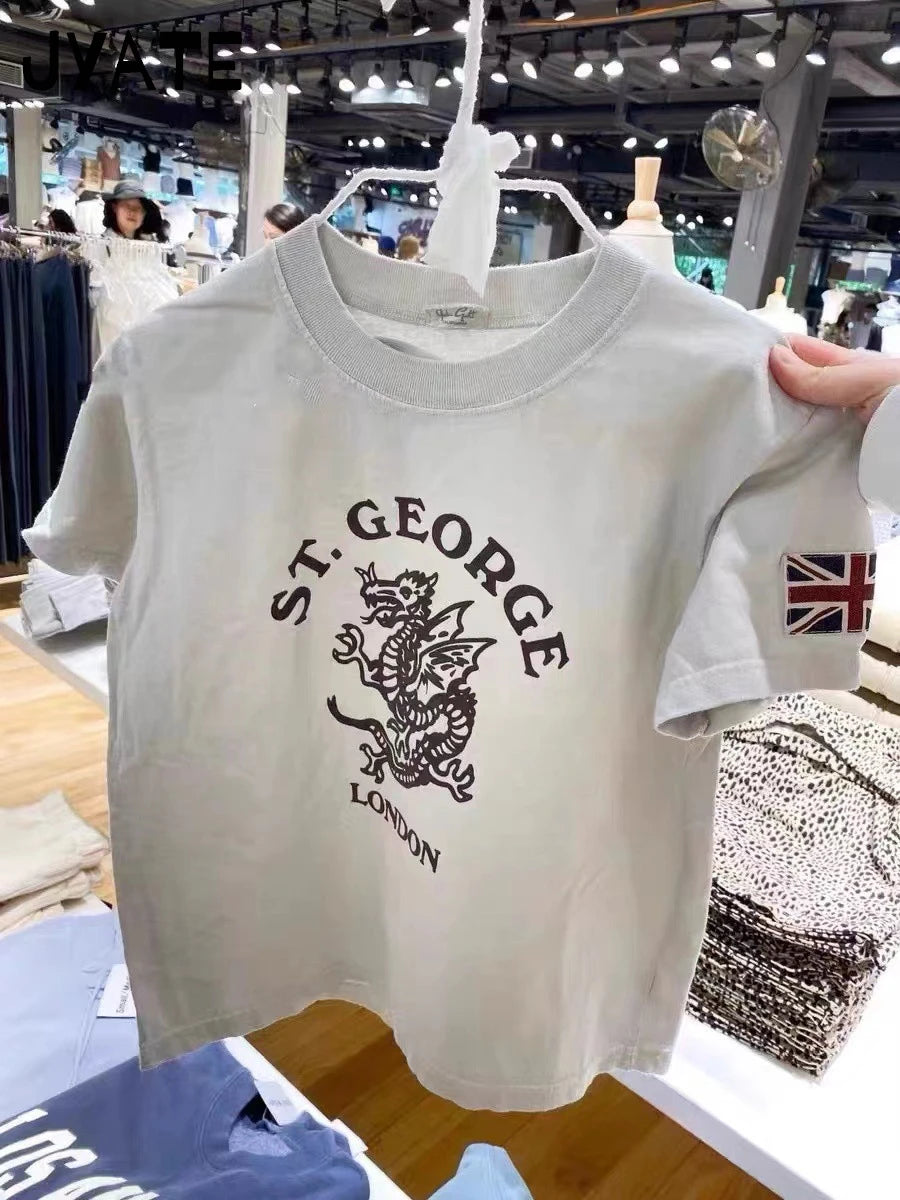 Dragon Graphic Short Sleeve Tees Women New Simple Casual Streetwear  CottonO-neck Slim Tops Vintage Harajuku Chic T-shirts Y2K