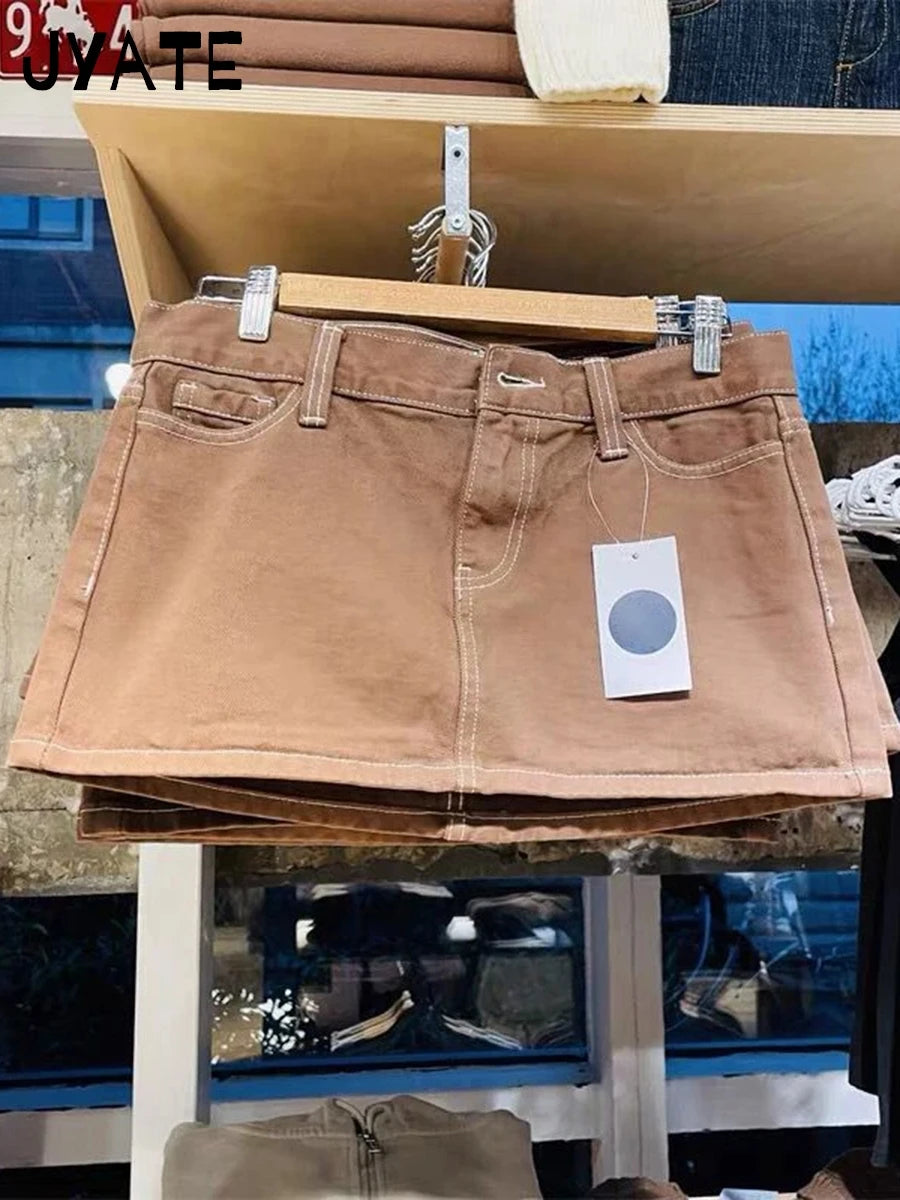 Vintage Denim Mini Cargo Skirts Women Summer New Streetwear Casual Cotton Slim Sexy Low Rise Skirt Harajuku Sweet Y2K Falda 2024