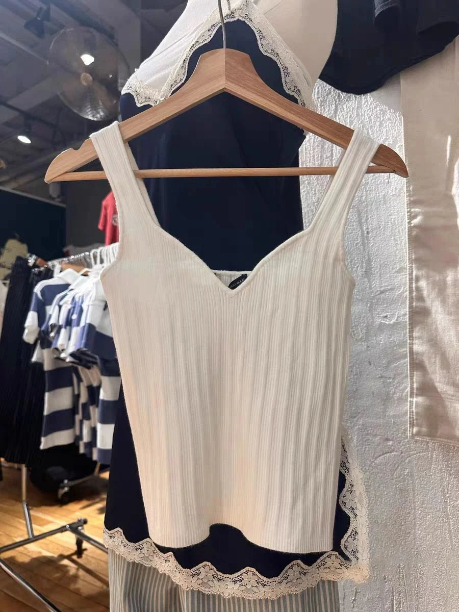 Casual White Knitted V-neck Slim Crop Top Woman Simple Sleeveless Cotton Cropped Camisole Female Basic Cute All-match Tank Tops