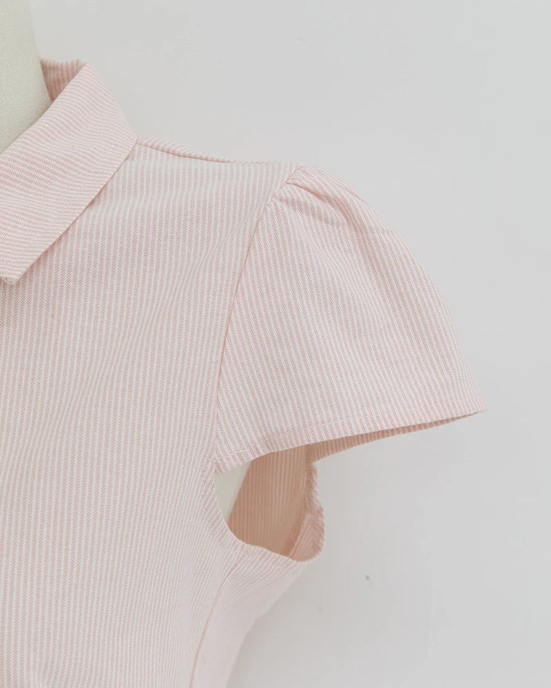 Pink Buttons Blouse T-shirt Short Sets Women Slim Short Sleeve Tees+Straight Sweatshorts Sweet Cute Home Pajama 2 Piece Outfits