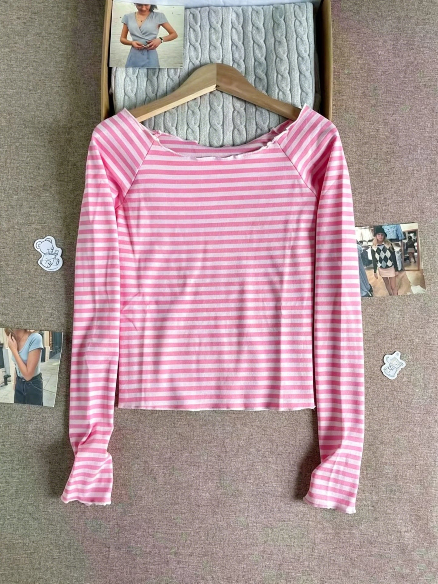 Pink Striped Slash Neck T-shirt Women Summer Casual Streetwear Slim Cotton Short Sleeve Tees Colthes Sweet Cute Simple Tops Y2K