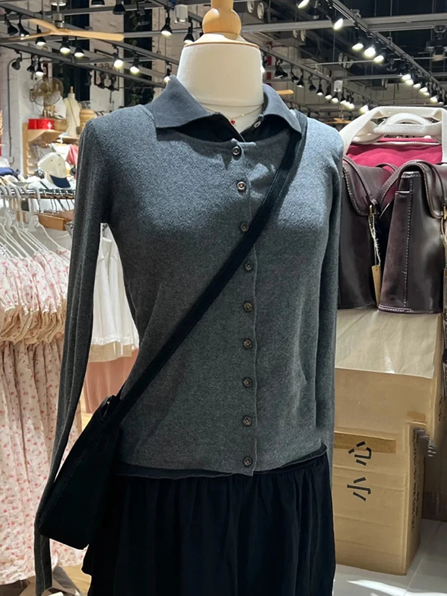 Red Eyelet Cotton Knitted Cardigan Women Autumn New Casual Streetwear  Buttons Long Sleeve Coat Sweet Simple Basic Sweaters Tops