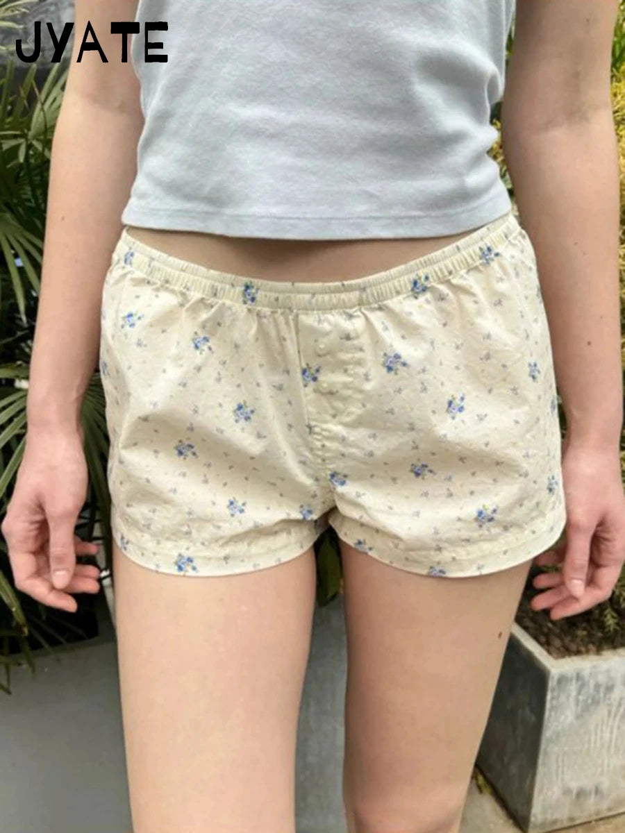 Sweet Pink Striped Button Short Pants Women Summer Cotton Loose Casual Elastic High Waist Home Underwear Cute Vintage Y2K Shorts