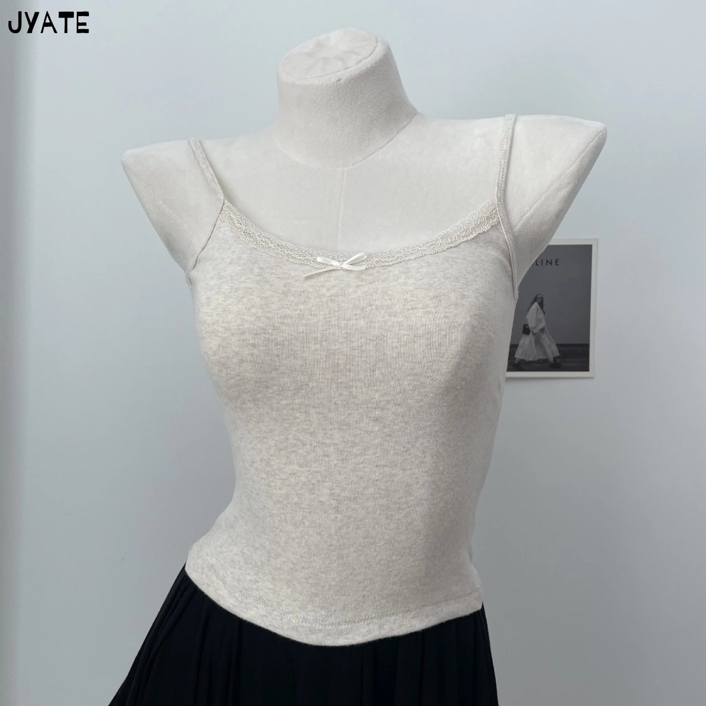 Lace Trim Floral Eyelet Tank Tops Women New Summer Cotton Bow Slim Preppy Style Cropped Vests Sweet Vintage Chic Camisole Y2K