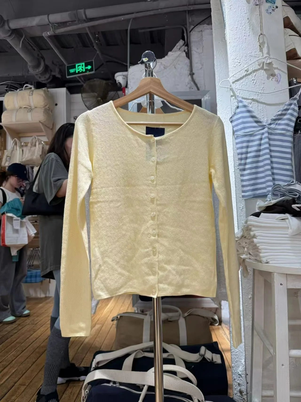 Eyelet Yellow Knitted Cardigan Tops Women Autumn New Casual Cotton Long Sleeve Sweater Sweet Cute Preppy Style T-shirts Coat