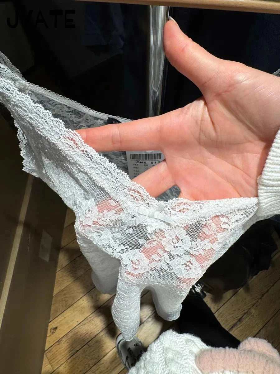 Solid Sexy Lace Sheer Bow Crop Camisole Women New Streetwear Slim Smock Preppy Style Sleeveless Vest Vintage Sweet Tank Tops Y2K