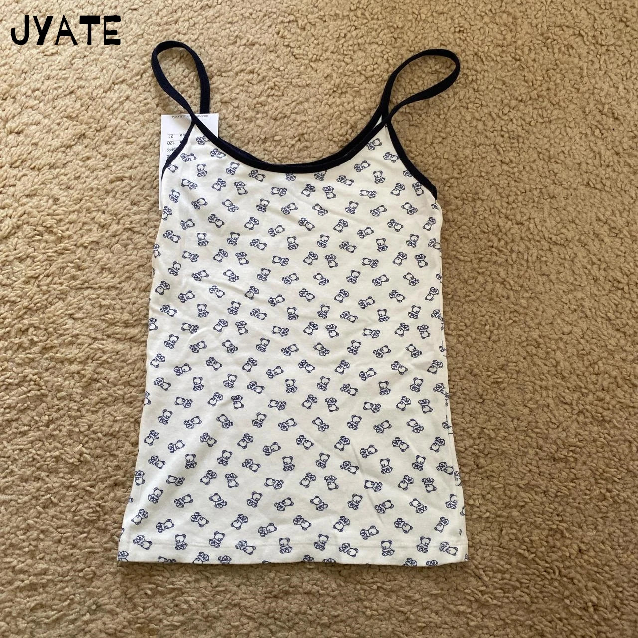 Little Bear Embroidery U-neck Tank Tops Women Summer Cotton Streetwear White Casual Cropped Vest Sweet Cute Vintage Camisole Y2K