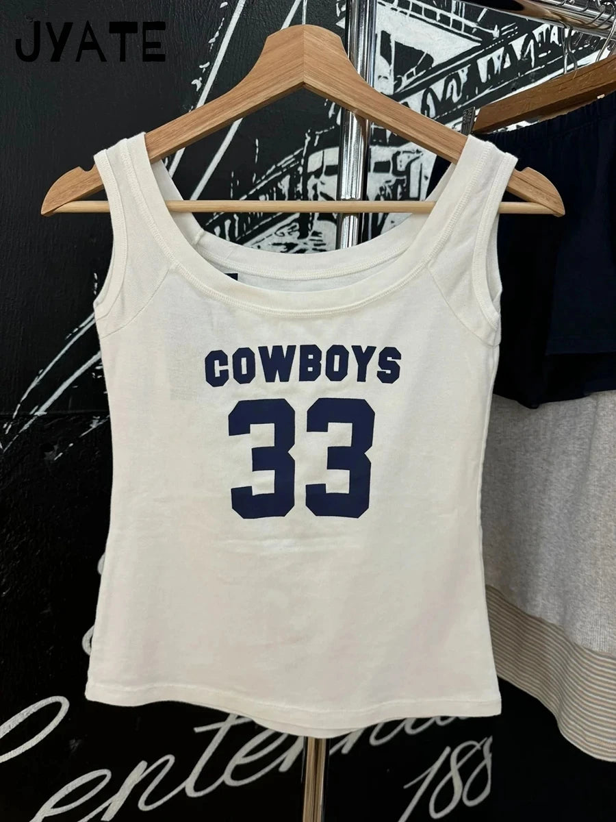 Fashion 33 Print Scoop Neck Tank Tops Women New Cotton Soft Casual Simple Preppy Sleeveless Vests Sweet Chic Vintage Camis Y2K