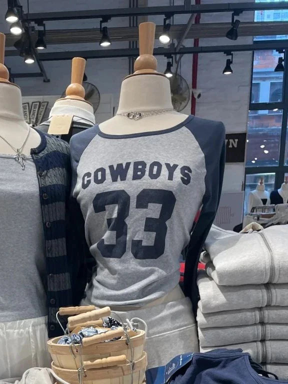 Simple Cowboys 33 Print Long Sleeve T-shirt Women Autumn New Patchwork Cotton Slim Tees American Vintage Street Tshirt Y2K Tops