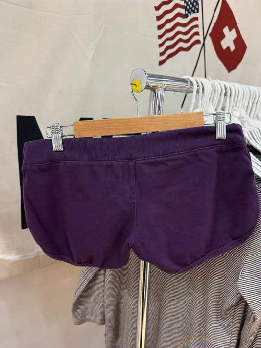 Purple Cotton Short Pant Women Simple Casual Elastic High Waist Casual SweatShorts Vintage Preppy Style Drawstring Bottoms Y2K