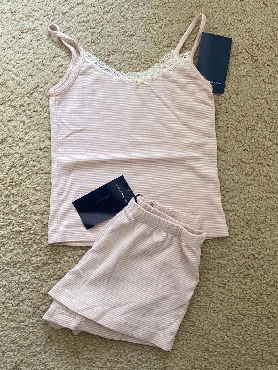 Sweet Pink Striped Vest Shorts Set Women Cotton Slim Crop Top+Elastic Waist Short Pant Casual Cute Home Pajama 2 Piece Sets Y2K