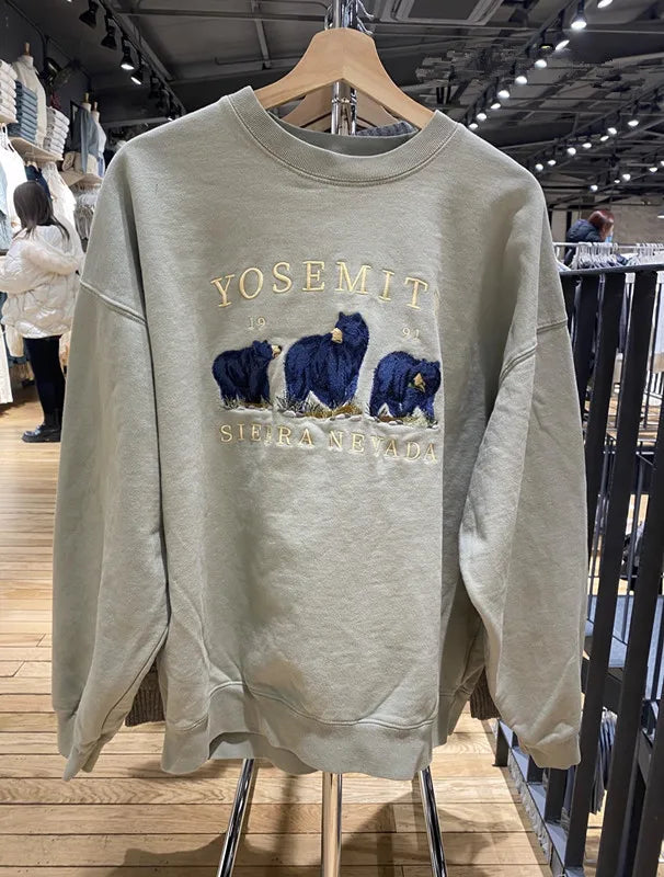 Letter Embroidery Sweatshirts Women Autumn New Casual O-neck Flag Long Sleeve Hoodies Vintage Harajuku Chic Pullover Top Y2K
