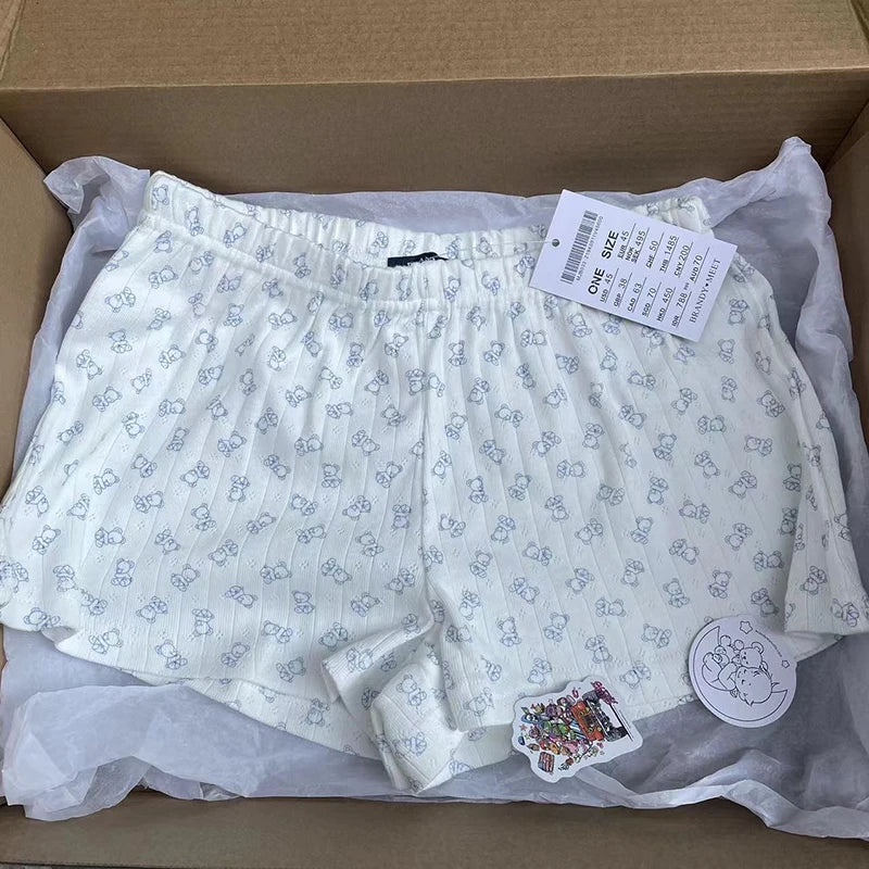 Little Bear Print Sweet Short Women New Casual Streetwear Cotton Soft Pink Home Shorts Pant Female Vintage Cute Y2K Sweatpants