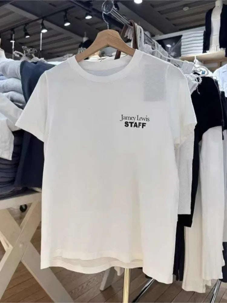 Retro American Cowboy Print T-shirts Women Summer New Streetwear Casual Cotton Short Sleeve Tees Vintage Chic Preppy Style Tops