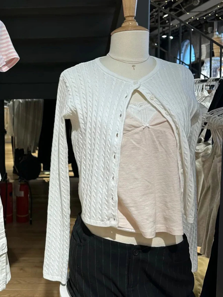 Christmas Red Pockets Slim Knitted Cardigan Woman O-Neck Long Sleeve Cotton Sweaters Sweet Preppy Style Knitwear Coat Tops