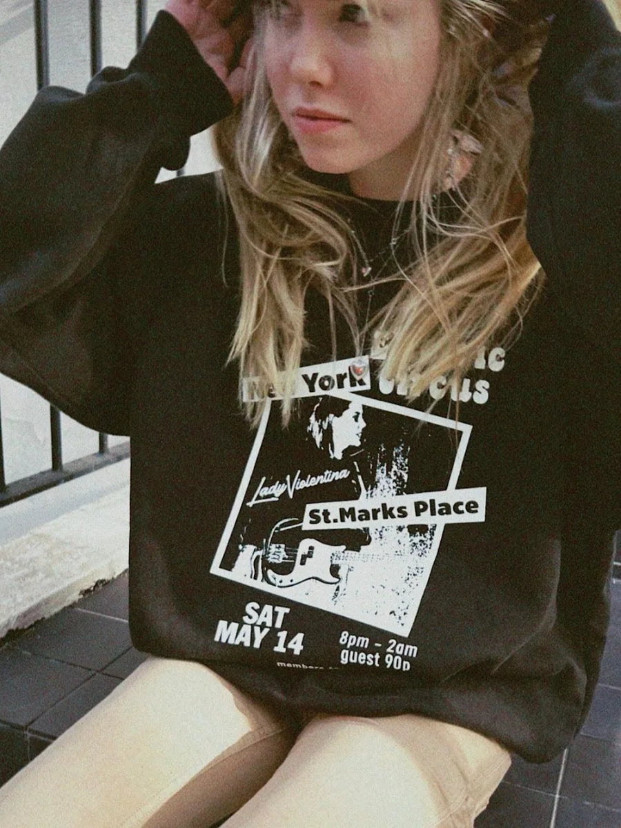 Guitarist Print Oversize Sweatshirts Women Autumn Long Sleeve O-Neck Cotton Hoodie Rock Vintage Streetwear Loose Sweatshirt Y2k