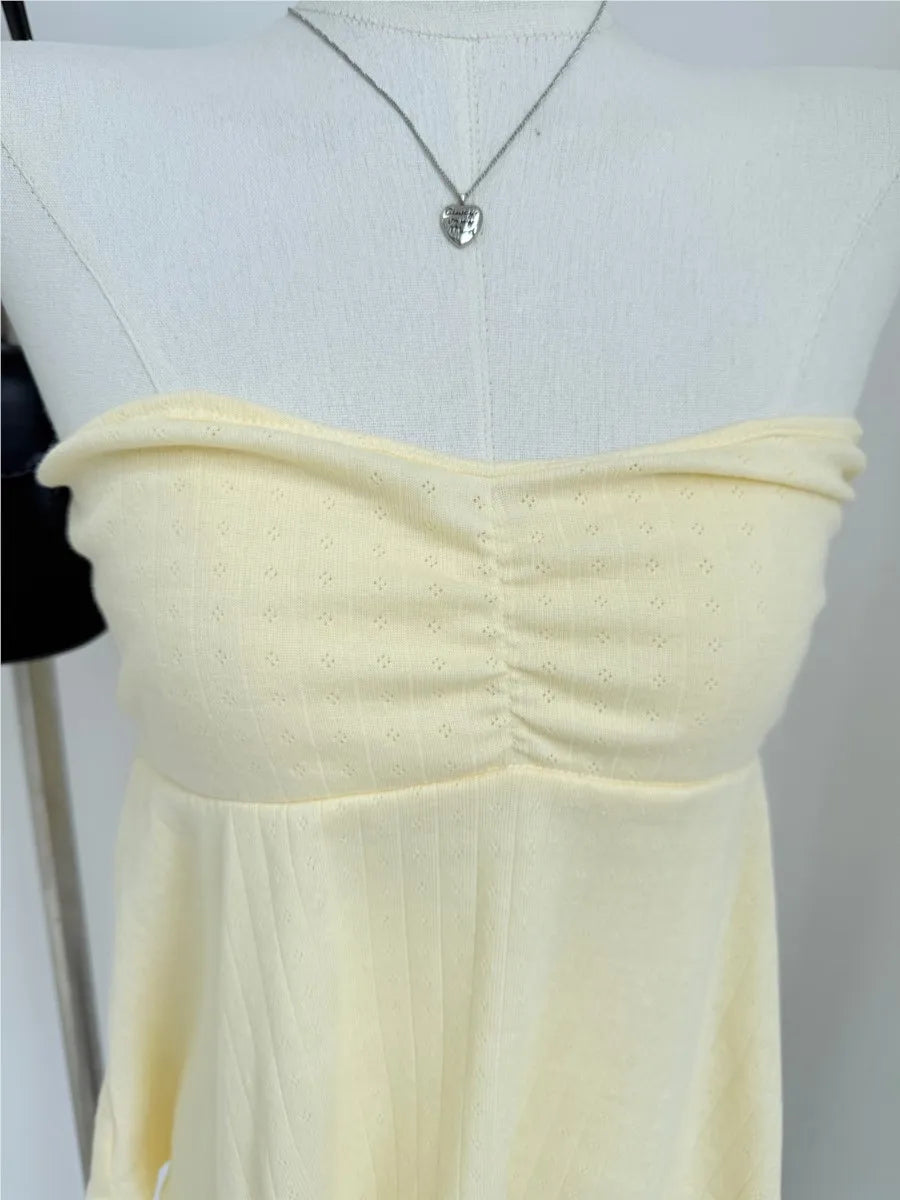 Butter Yellow Folds Tank Tops Woman Summer Casual Cotton Slim All-match Strapless Vest Cute Sweet Preppy Style Camisole Y2K New