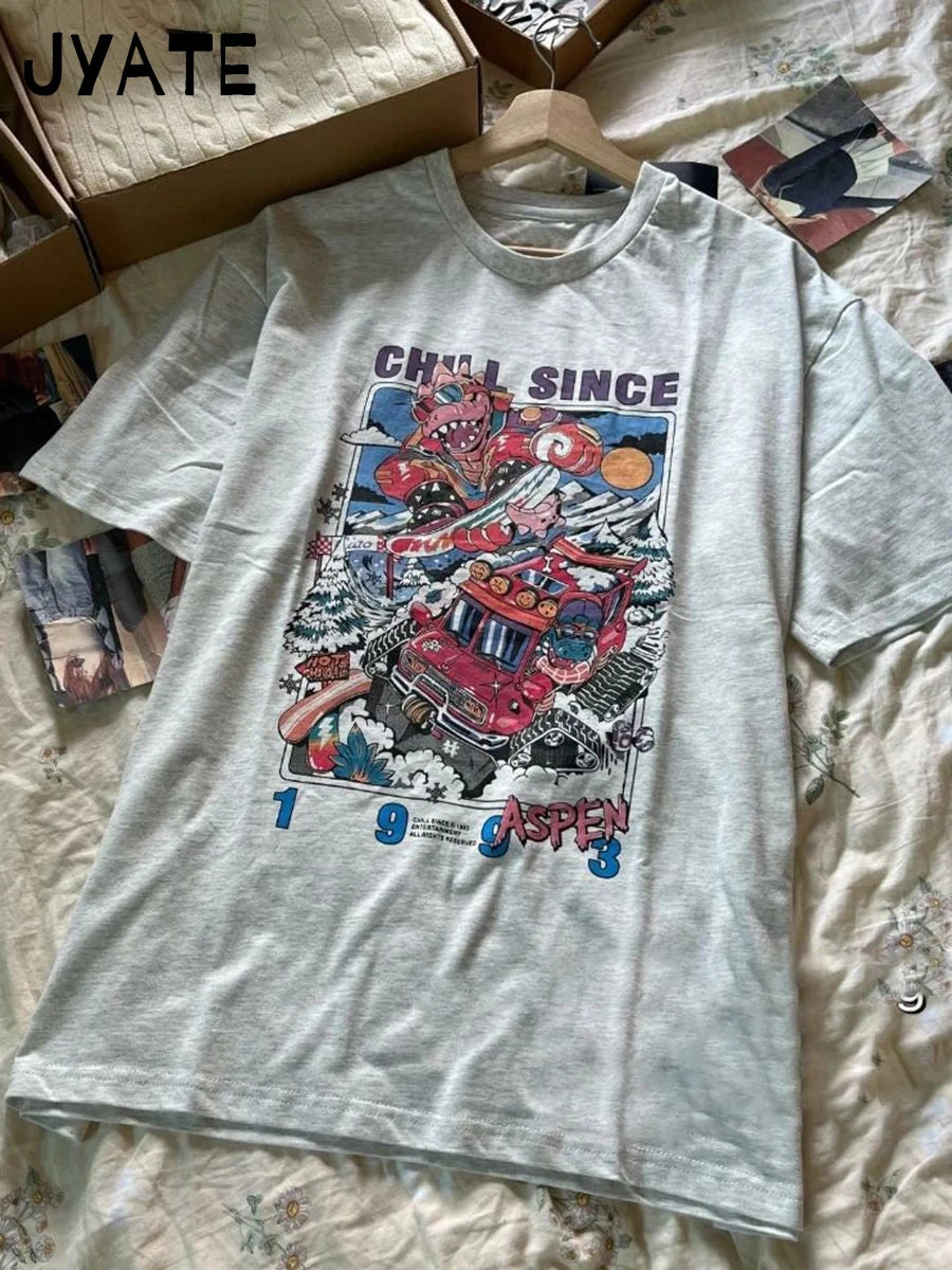 American Cartoon Print Loose T-shirts Women Summer New O-neck Cotton Casual Cute Short Sleeve Tee Harajuku Vintage Chic Tops Y2K