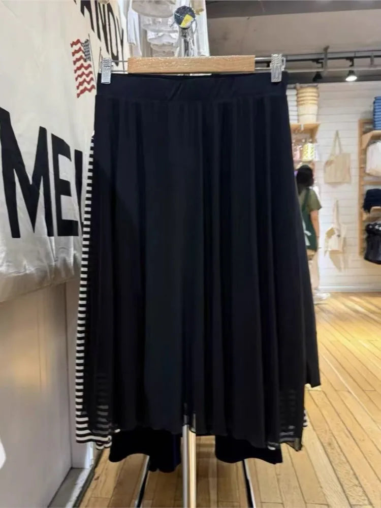 Vintage Black Chiffon Fungus Hem Mini Skirts Women Summer New Casual Preppy Style A-line Short Faldas Female Sweet Elegant Skirt