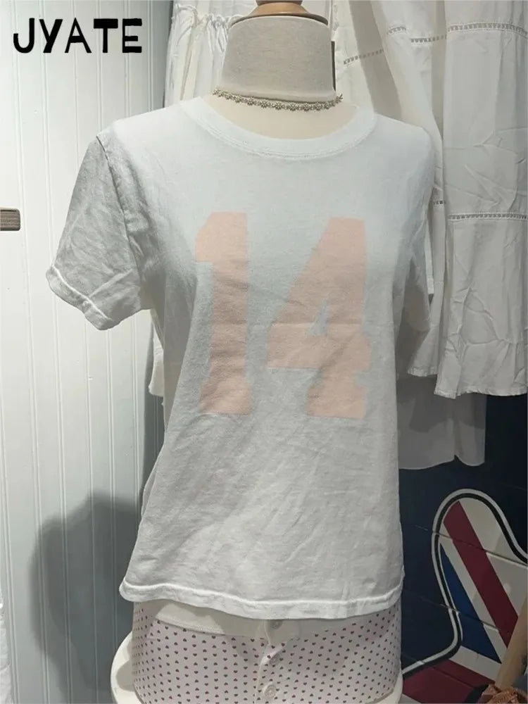 Sweet Pink 14 Print O-neck Short Sleeve Tees Women Summer Cotton Soft Streetwear Preppy Style T-shirt Casual Cute T-shirts Y2K