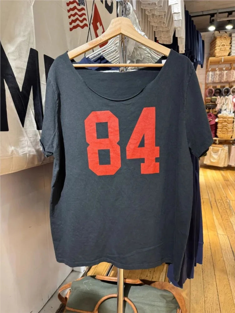 Letter Print Slash Neck T-shirts Women Summer Casual Simple Sexy Loose Short Sleeve Tees Vintage Chic Preppy Style Tops Y2K New