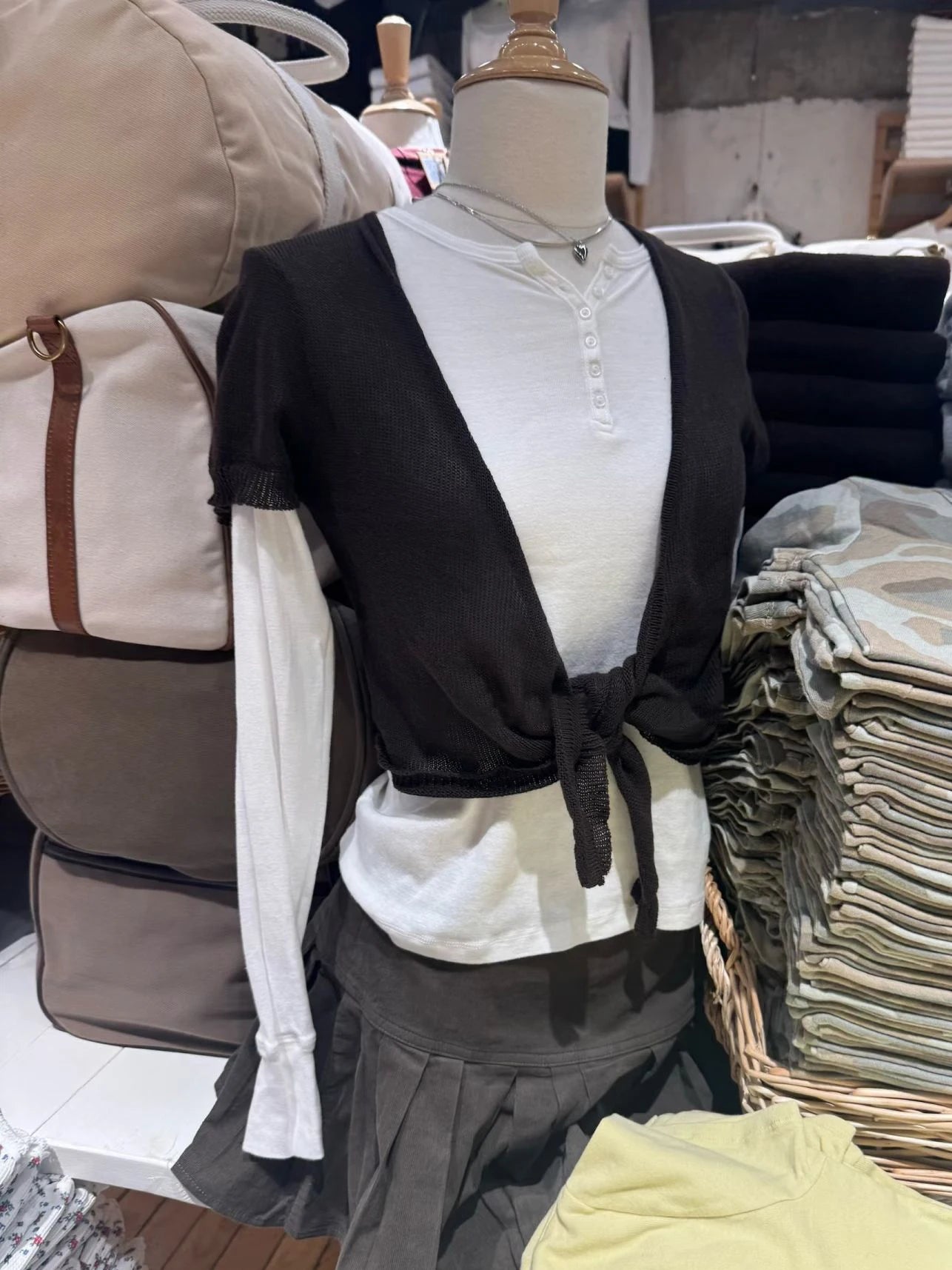 Wrap Knitwear Woman Cotton Lace-up Cropped Smock Brown Casual Simple Solid Sweet Short Sleeve Cardigan Sweet All-match Crop Tops
